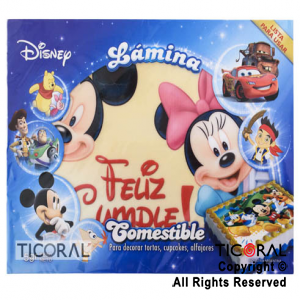 LAMINA COMESTIBLE MICKEY VARIOS MODELOS P/TORTAS 27CM x 21CM x 1